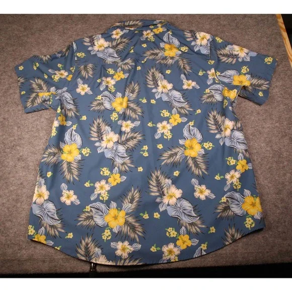 Hurley Mens XXL Blue Hawaiian Floral Hibiscus Short Sleeve Camp Shirt - Picture 2 of 6
